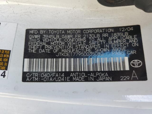 JTKDE177950035082 - 2005 TOYOTA SCION TC 白色 照片 12