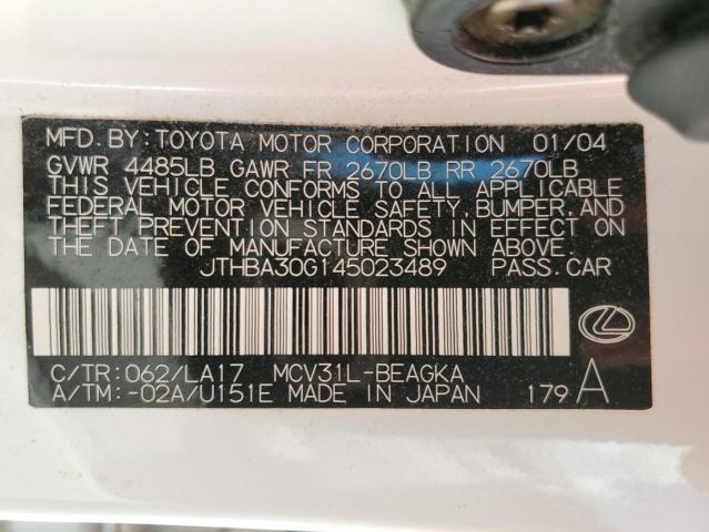 JTHBA30G145023489 - 2004 LEXUS ES 330 WHITE photo 12