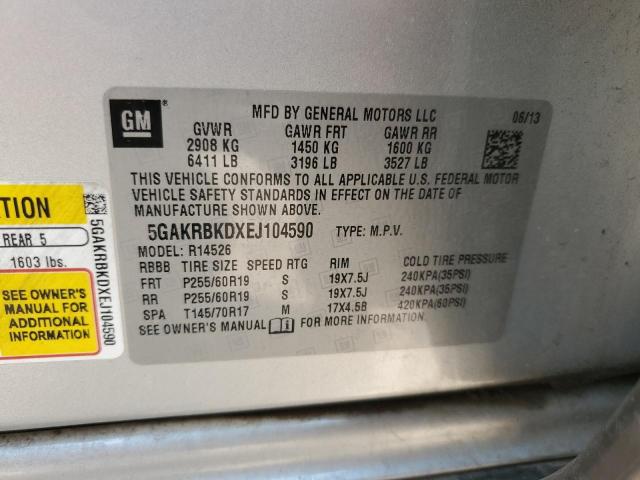 5GAKRBKDXEJ104590 - 2014 BUICK ENCLAVE 银色 照片 13