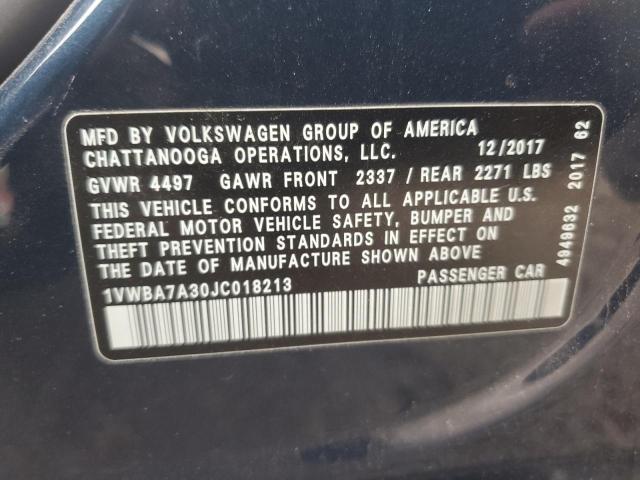 1VWBA7A30JC018213 - 2018 VOLKSWAGEN PASSAT SE BLUE photo 12