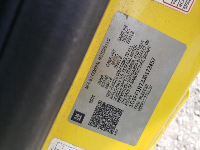 1G1FF1R72J0172457 - 2018 CHEVROLET CAMARO SS YELLOW photo 12