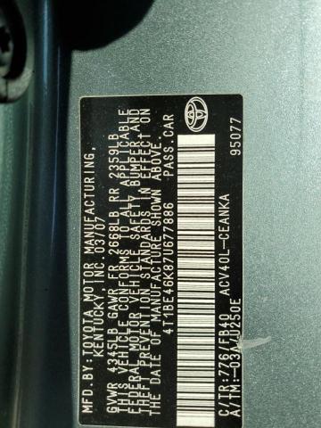 4T1BE46K87U677886 - 2007 TOYOTA CAMRY CE 绿色 照片 12