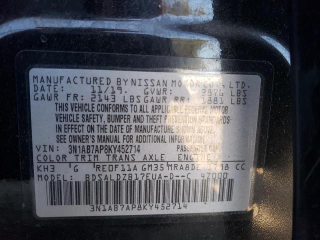 3N1AB7AP8KY452714 - 2019 NISSAN SENTRA 1.8 S BLACK photo 12