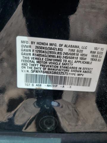 5FNYF6H6XGB032575 - 2016 HONDA PILOT EXL BLACK photo 13