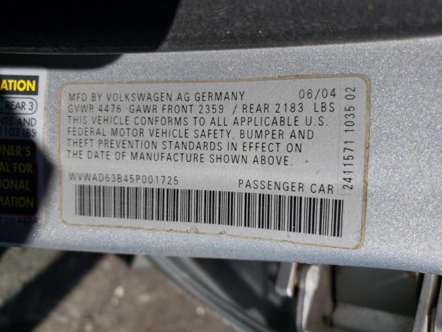 WVWAD63B45P001725 - 2005 VOLKSWAGEN PASSAT GLS SILVER photo 12