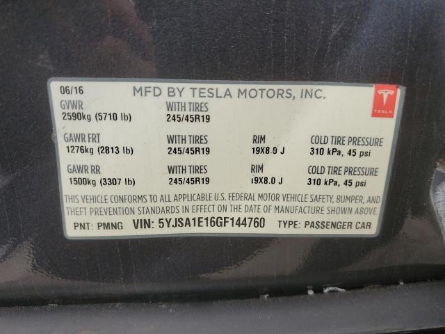 5YJSA1E16GF144760 - 2016 TESLA MODEL S GRAY photo 12