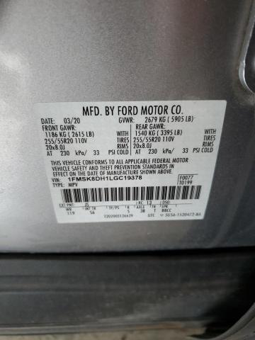 1FMSK8DH1LGC19378 - 2020 FORD EXPLORER XLT 银色 照片 13