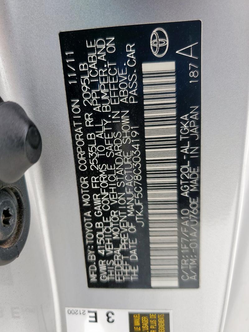 JTKJF5C78C3034191 - 2012 TOYOTA SCION TC SILVER photo 13