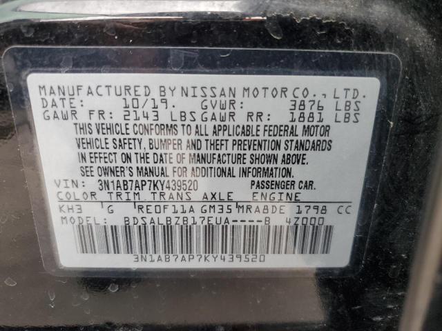 3N1AB7AP7KY439520 - 2019 NISSAN SENTRA S BLACK photo 12