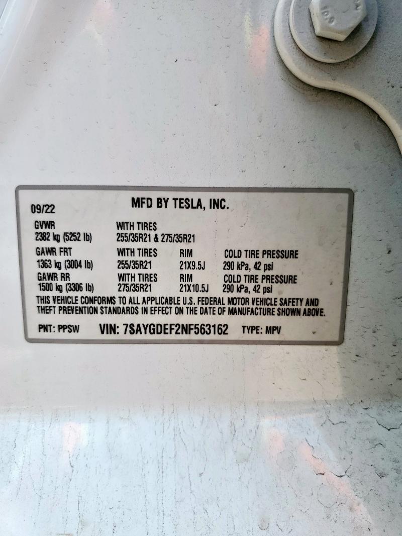7SAYGDEF2NF563162 - 2022 TESLA MODEL Y Սպիտակ լուսանկար 13