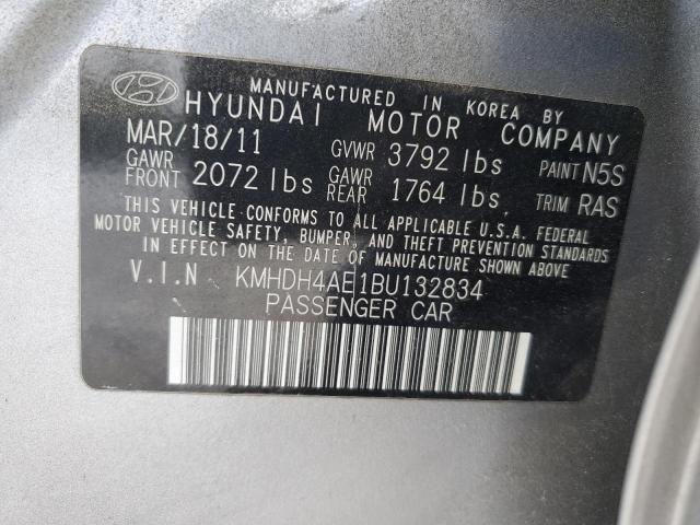 KMHDH4AE1BU132834 - 2011 HYUNDAI ELANTRA GLS SILVER photo 12