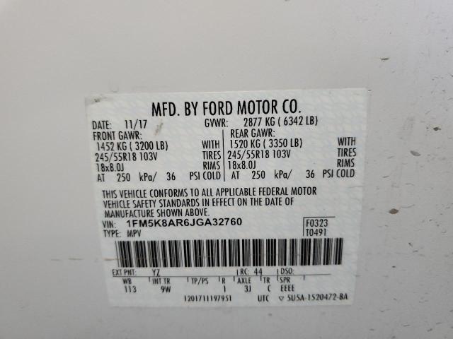 1FM5K8AR6JGA32760 - 2018 FORD EXPLORER POLICE INTERCEPTOR 白色 照片 14