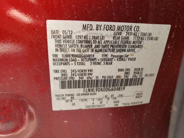 1LNHL9DK0DG604859 - 2013 LINCOLN MKS RED photo 13