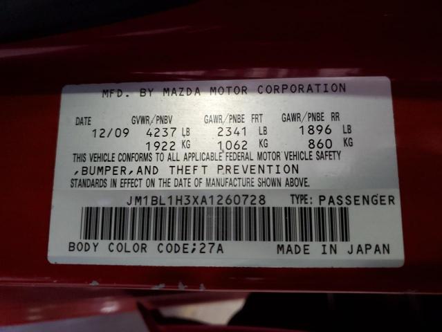 JM1BL1H3XA1260728 - 2010 MAZDA SPEED 3 RED photo 13