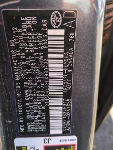 2T1BU4EE3DC980702 - 2013 TOYOTA COROLLA BASE GRAY photo 12