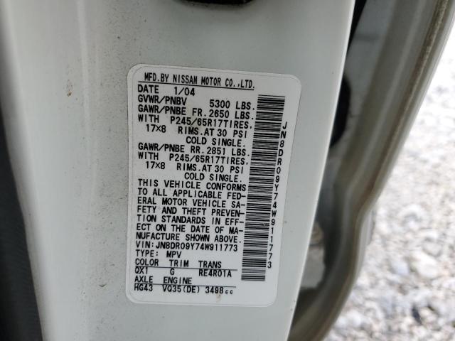 JN8DR09Y74W911773 - 2004 NISSAN PATHFINDER LE 白色 照片 14