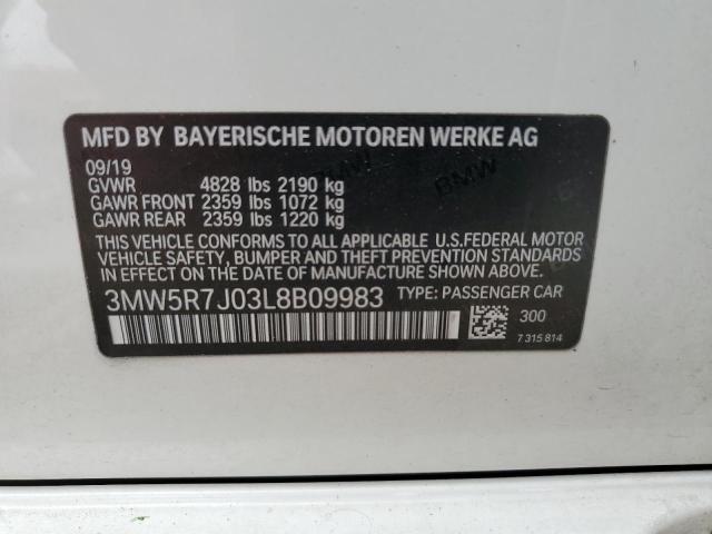 3MW5R7J03L8B09983 - 2020 BMW 330XI WHITE photo 12