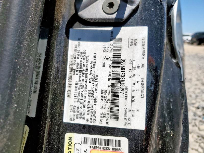 1FA6P8TH3K5189650 - 2019 FORD MUSTANG BLACK photo 13