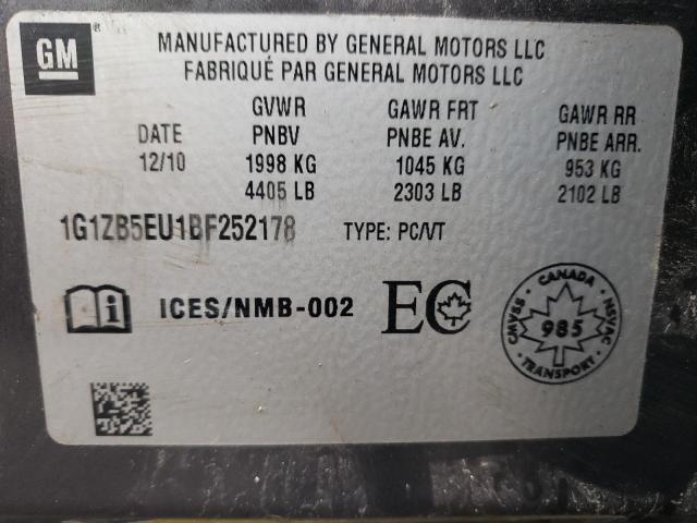 1G1ZB5EU1BF252178 - 2011 CHEVROLET MALIBU LS Графитовый фото 19