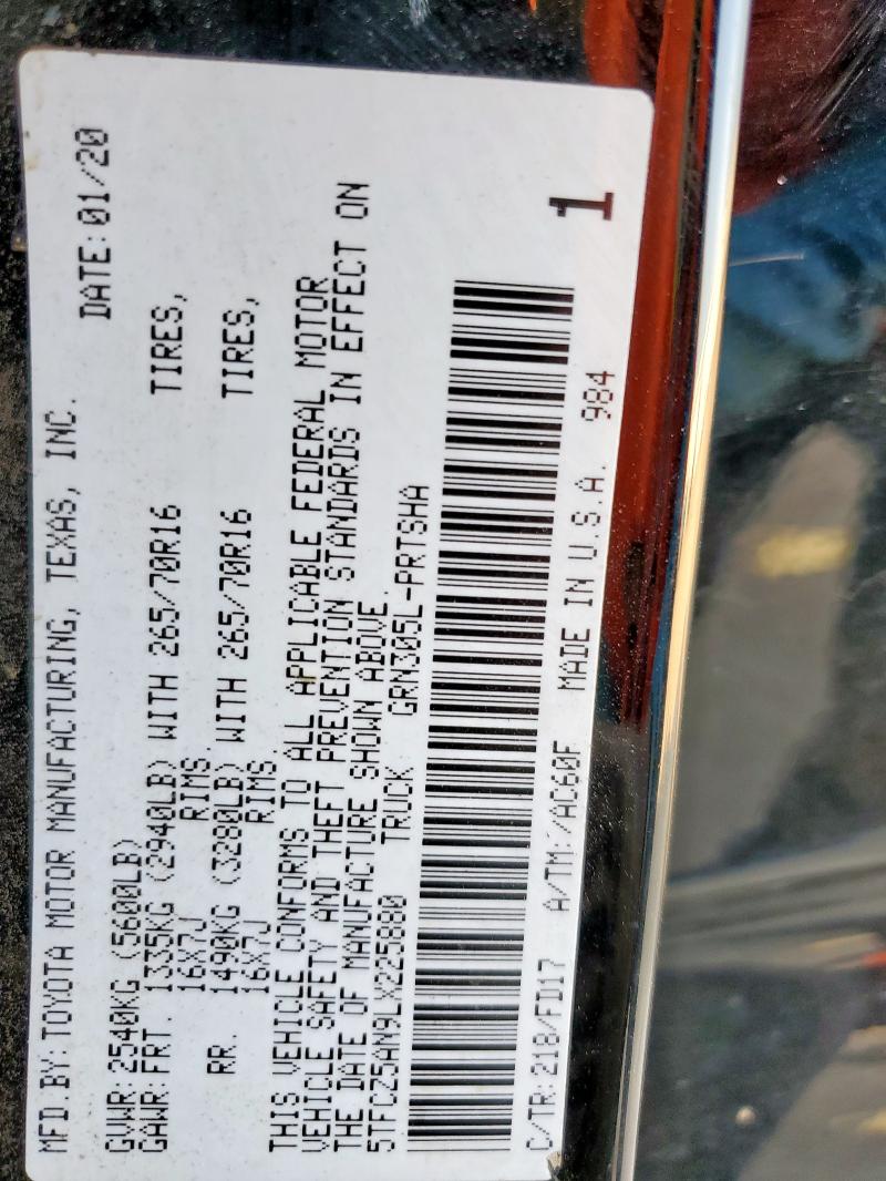 5TFCZ5AN9LX225880 - 2020 TOYOTA TACOMA DOUBLE CAB BLACK photo 12