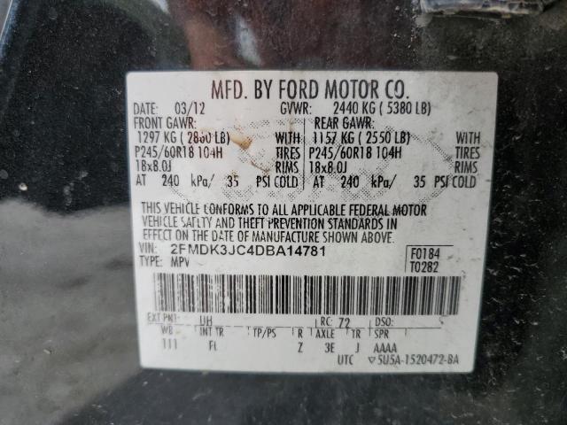 2FMDK3JC4DBA14781 - 2013 FORD EDGE SEL BLACK photo 13