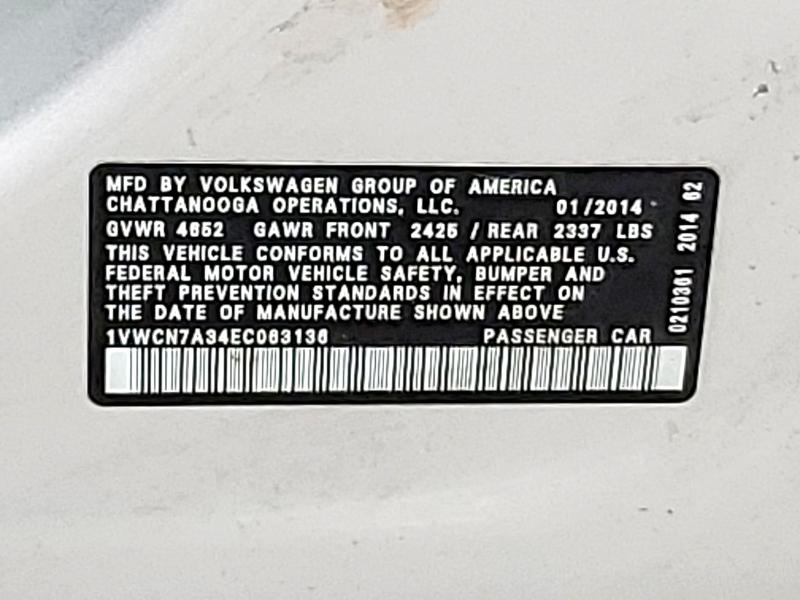 1VWCN7A34EC063136 - 2014 VOLKSWAGEN PASSAT SEL SILVER photo 12