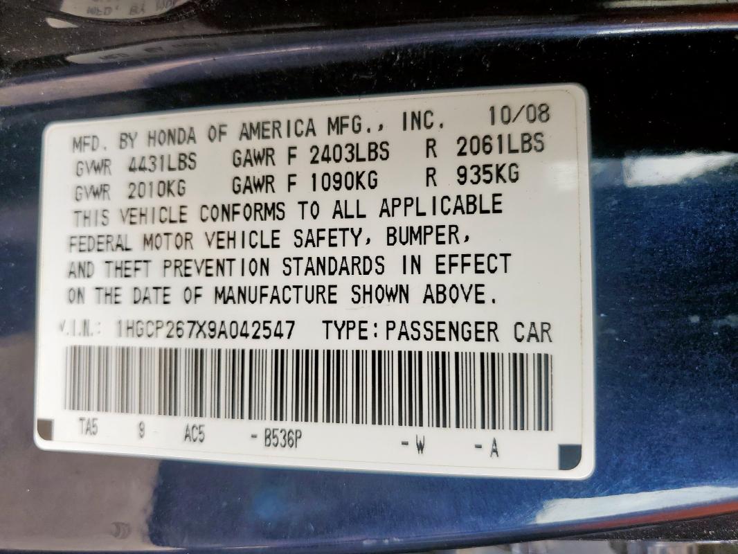 1HGCP267X9A042547 - 2009 HONDA ACCORD EX BLUE photo 13