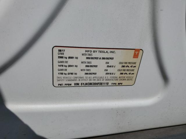 5YJXCBE28HF061119 - 2017 TESLA MODEL X WHITE photo 13