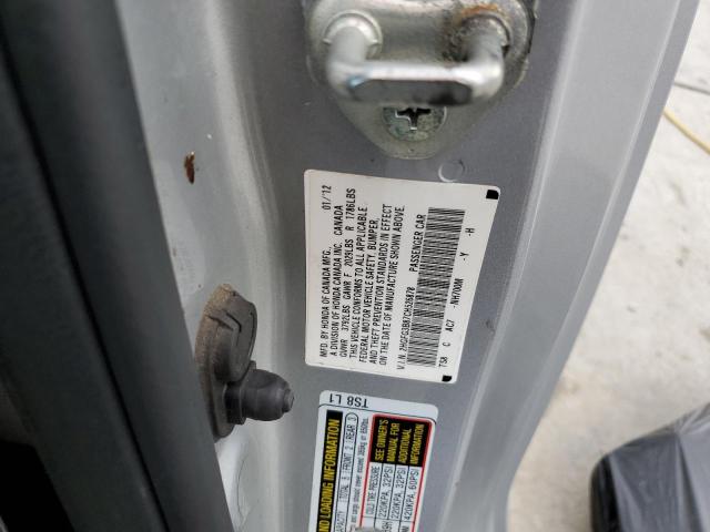 2HGFG3B87CH526878 - 2012 HONDA CIVIC EX SILVER photo 12