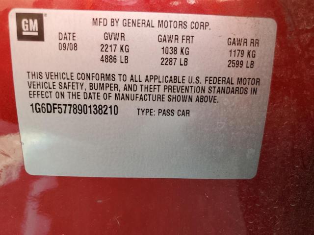 1G6DF577890138210 - 2009 CADILLAC CTS RED photo 12