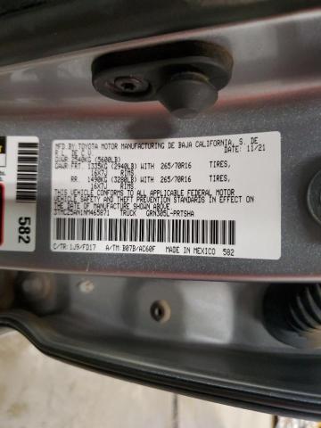 3TMCZ5AN1NM465871 - 2022 TOYOTA TACOMA DOUBLE CAB GRAY photo 13