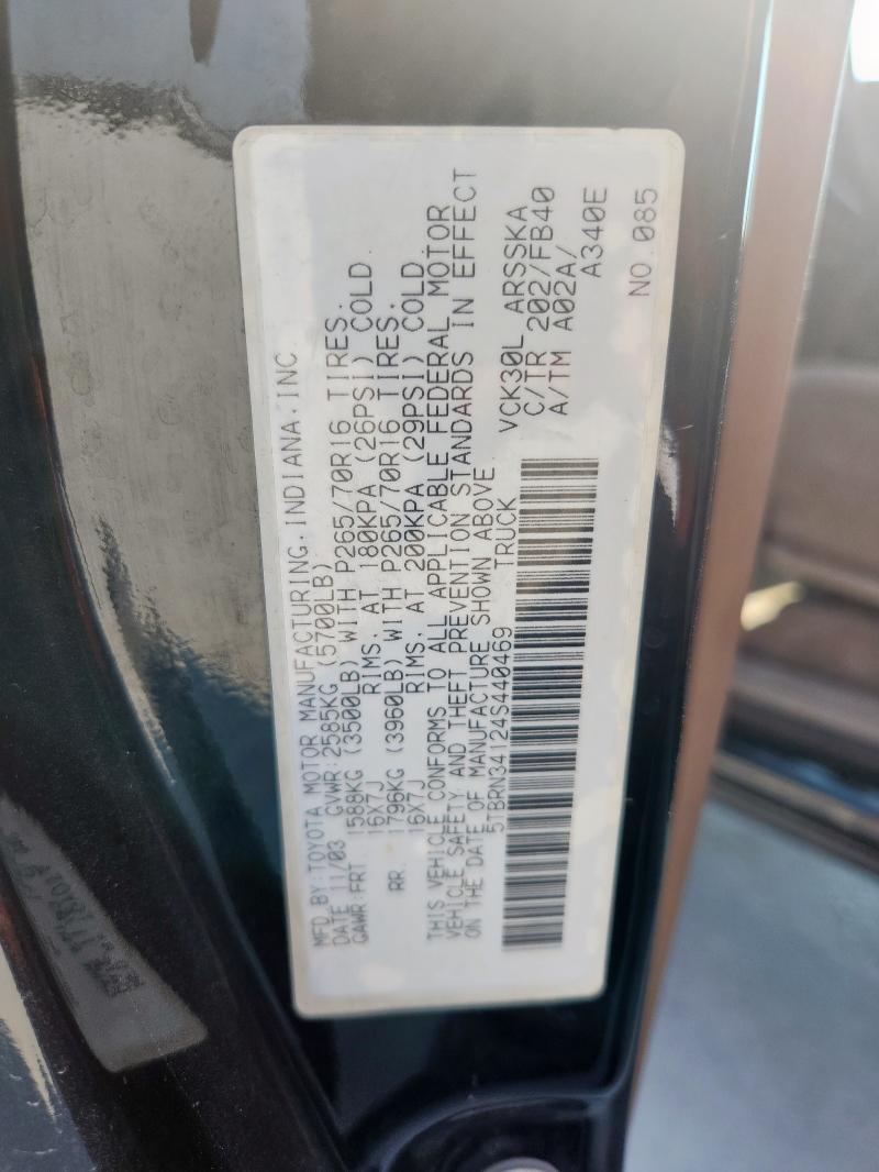 5TBRN34124S440469 - 2004 TOYOTA TUNDRA ACCESS CAB SR5 BLACK photo 12