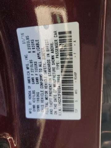 1HGCR2F80GA108958 - 2016 HONDA ACCORD EXL BURGUNDY photo 12