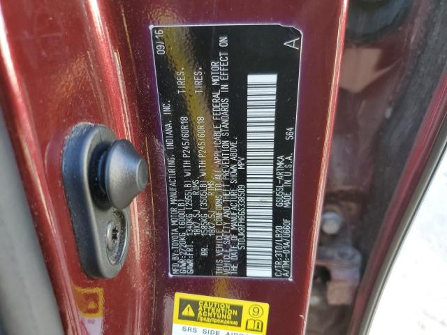 5TDJKRFH6GS338509 - 2016 TOYOTA HIGHLANDER XLE MAROON photo 13