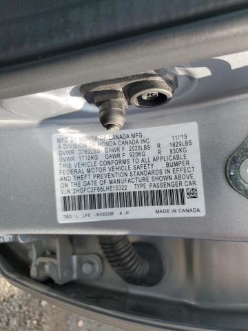 2HGFC2F66LH515322 - 2020 HONDA CIVIC LX SILVER photo 12