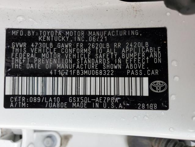 4T1CZ1FB3MU068322 - 2021 TOYOTA AVALON LIMITED WHITE photo 12