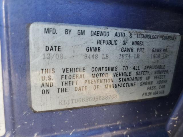 KL1TD66E69B638768 - 2009 CHEVROLET AVEO LS 蓝色 照片 12