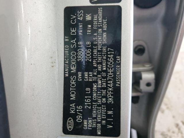 3KPFK4A70HE056417 - 2017 KIA FORTE LX SILVER photo 12