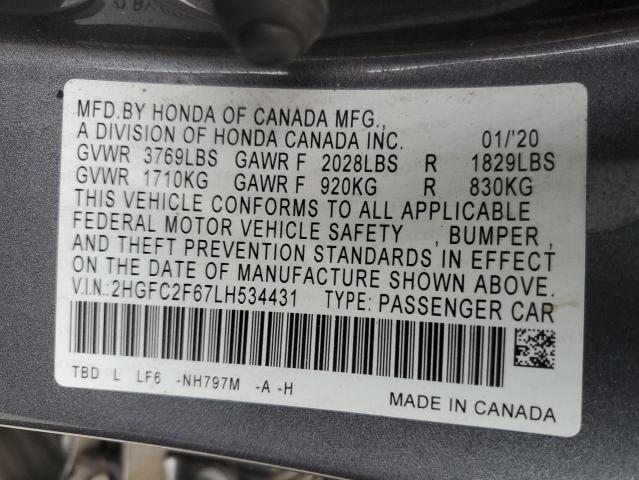 2HGFC2F67LH534431 - 2020 HONDA CIVIC LX CHARCOAL photo 13