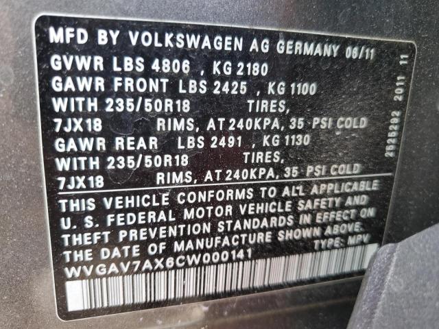 WVGAV7AX6CW000141 - 2012 VOLKSWAGEN TIGUAN S GRAY photo 13