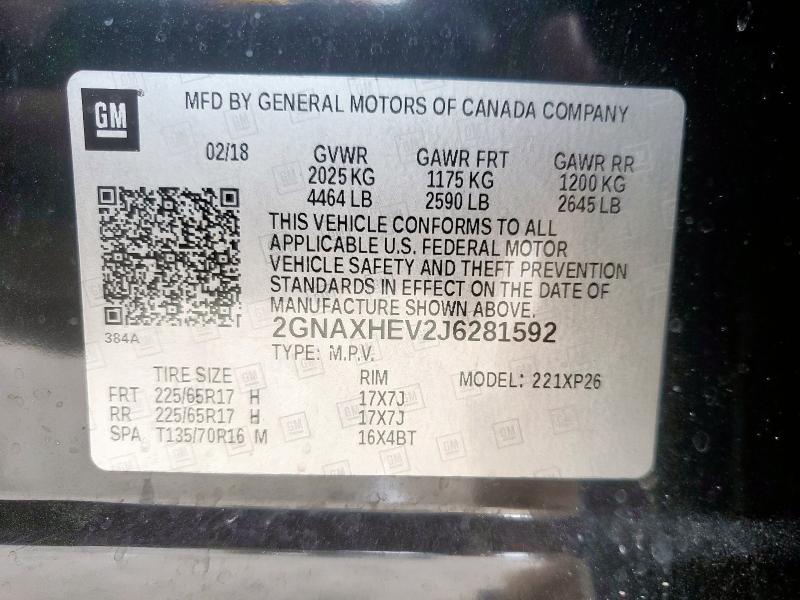 2GNAXHEV2J6281592 - 2018 CHEVROLET EQUINOX LS BLACK photo 13