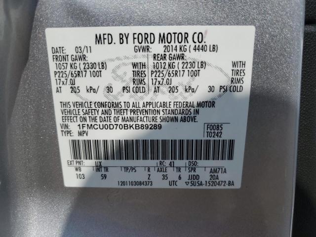 1FMCU0D70BKB89289 - 2011 FORD ESCAPE XLT SILVER photo 13