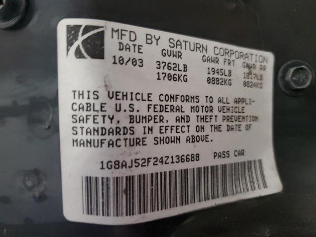 1G8AJ52F24Z136688 - 2004 SATURN ION LEVEL 2 勃艮第红 照片 12