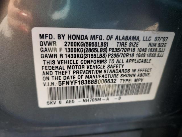 5FNYF18368B006632 - 2008 HONDA PILOT SE GRAY photo 13