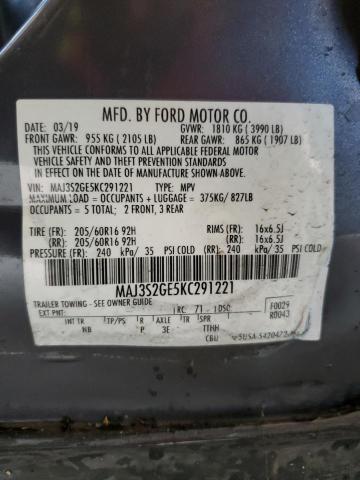 MAJ3S2GE5KC291221 - 2019 FORD ECOSPORT SE Gris foto 12