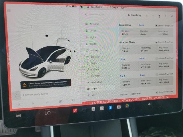 5YJ3E1EA0LF633061 - 2020 TESLA MODEL 3 Սպիտակ լուսանկար 9