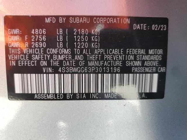 4S3BWGG63P3013196 - 2023 SUBARU LEGACY SPORT SILVER photo 12