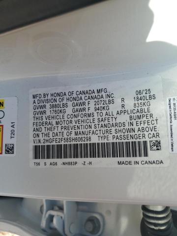 2HGFE2F58SH606298 - 2025 HONDA CIVIC SPORT WHITE photo 13