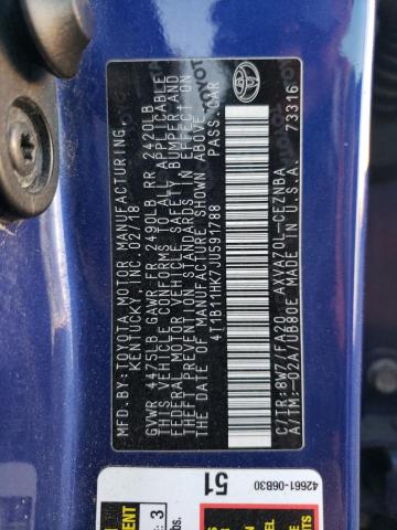 4T1B11HK7JU591788 - 2018 TOYOTA CAMRY L BLUE photo 13