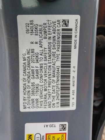 2HGFE2F57NH606443 - 2022 HONDA CIVIC SPORT 青绿色 照片 12